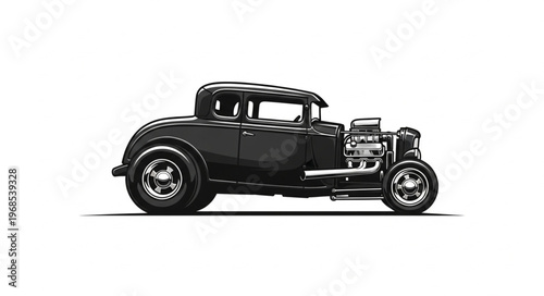 Classic Black Hot Rod Coupe Side View Illustration.