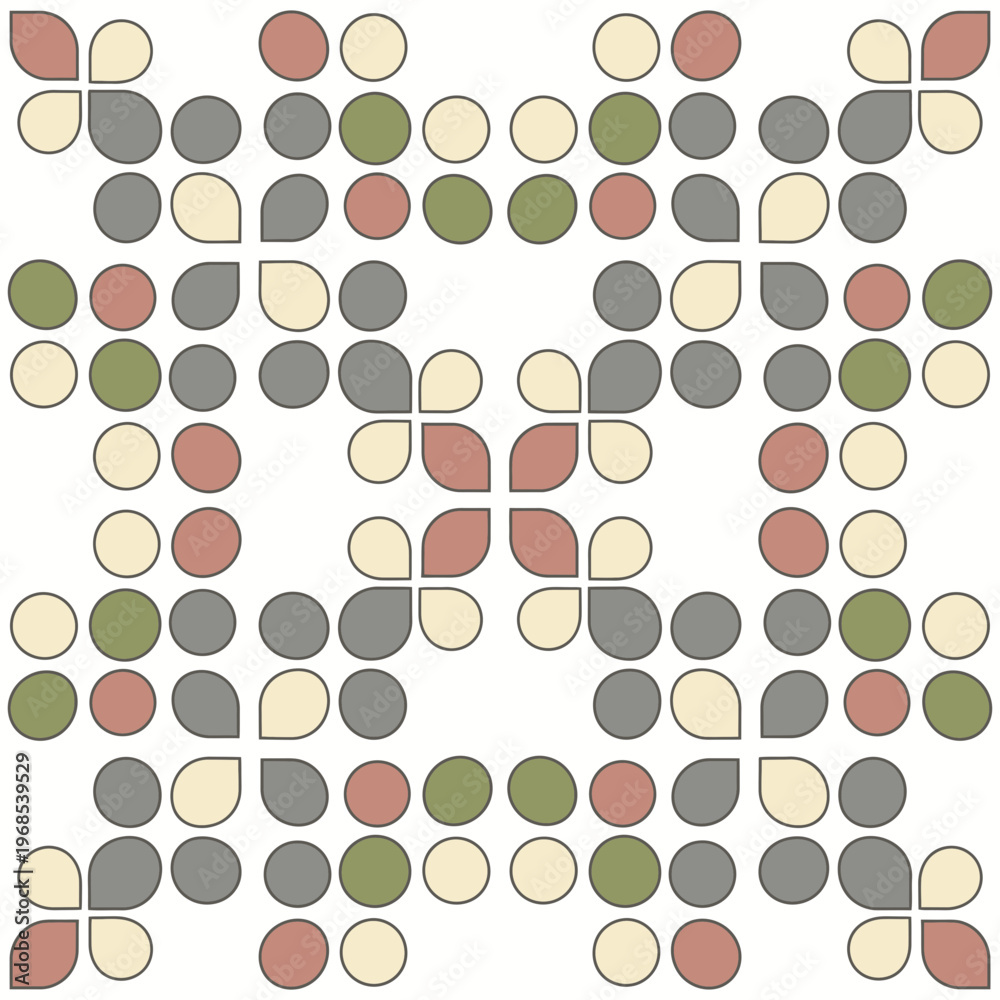 Fototapeta premium Abstract Geometric Pattern with Circular and Leaf Shapes
