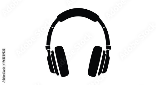 Simple black silhouette of over ear headphones on a white background