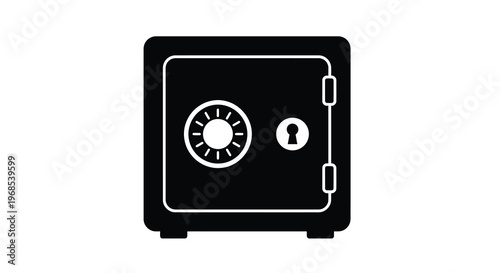A black silhouette of a closed safe with a combination dial