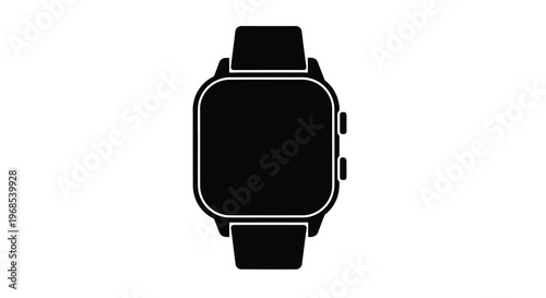 Simple black silhouette of a modern smartwatch with a rectangular face