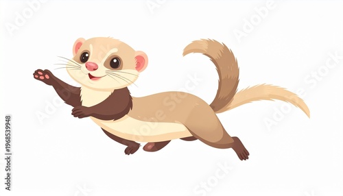 Playful Ferret Cartoon Illustration with Brown and Beige Fur.