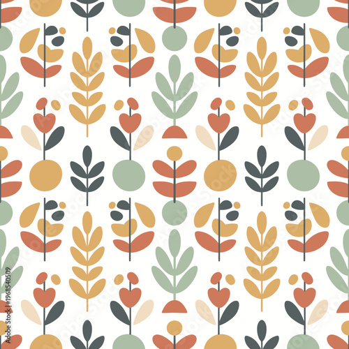 Pattern of Abstract Plant Motifs in Earth Tones