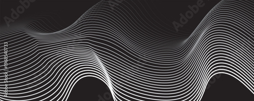3D Vector wave lines pattern smooth curve flowing dynamic white light isolated on black background for concept of technology, digital, communication. vector