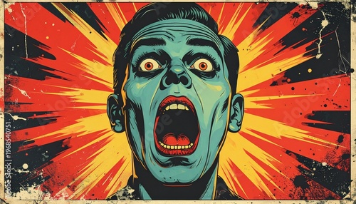 Pop Art Style Illustration of a Man Screaming in Horror.
