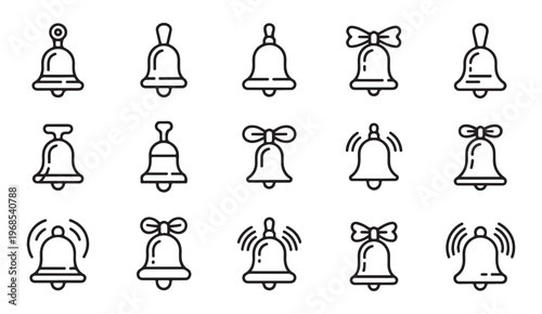 Fifteen diverse bell icons set with different styles and details vector illustration collection.