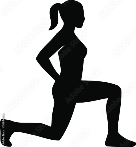 Woman Performing Lunge Exercise Silhouette for Lower Body Strength Training Fitness Workout Instructional Graphic and Healthy Lifestyle Wellness App Design