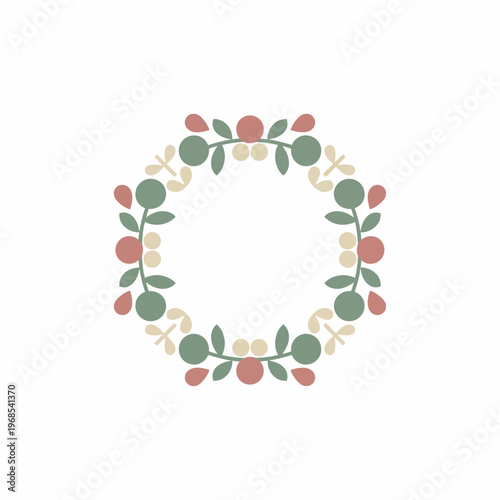 Floral Circular Wreath Design with Leaves and Berries