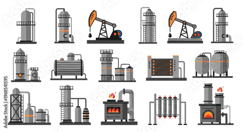 Oil and Gas Industry Equipment - Towers, Pumps, and Processing Units.