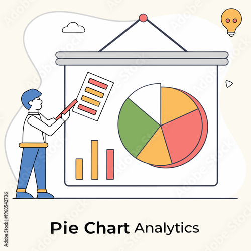 Person presenting pie chart analytics on a screen presentation