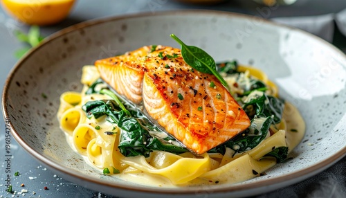 Salmon with Spinach and Pasta - A Delicious and Healthy Meal.