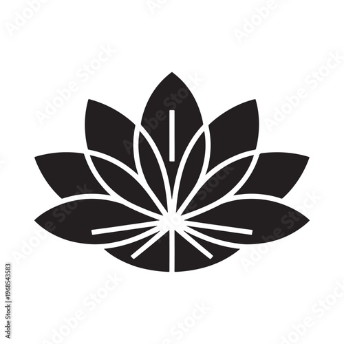 Stylized black lotus flower icon with radiating lines and simple design