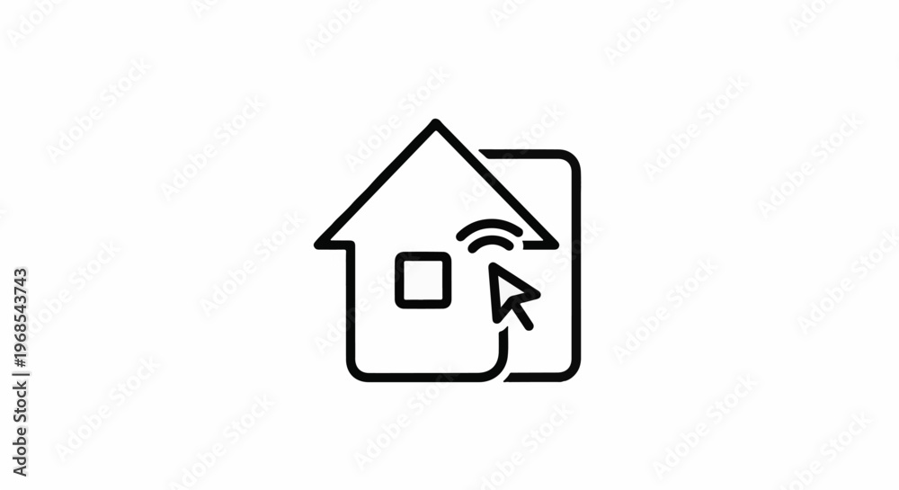 Fototapeta premium A minimalist icon shows a house outline with a cursor and wifi symbol