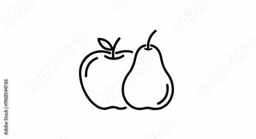Stylized line drawing of an apple and a pear on a white background