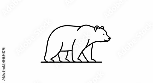 Stylized outline of a bear walking to the right on a plain surface