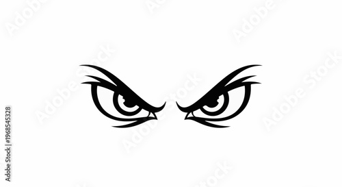 Fierce black tribal eyes with sharp, angular lines on a white background