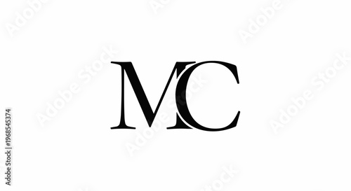 Bold black serif initials MC, elegantly interlaced on white background