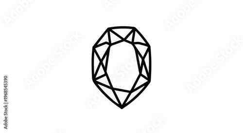 Black geometric faceted gem outline on a white background