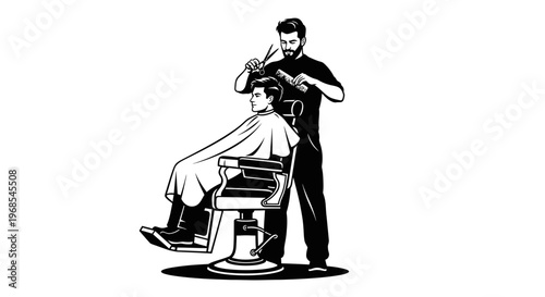 Professional barber cutting a man's hair.