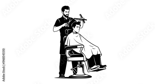 Professional barber cutting a man's hair.