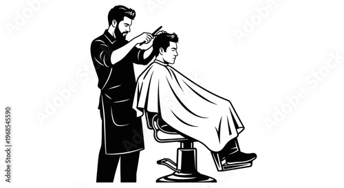 A barber cutting a man's hair.