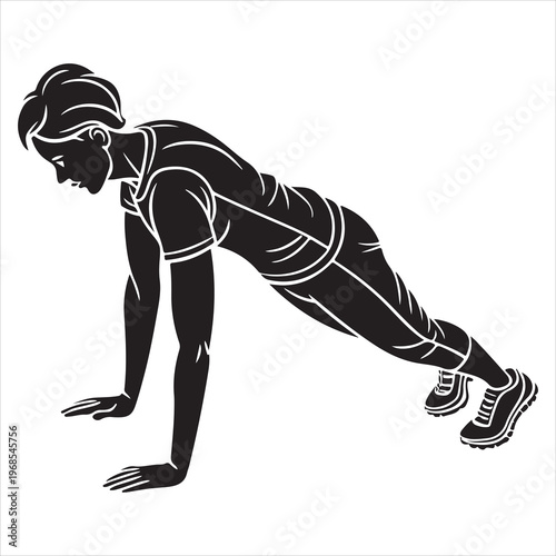 minimal black silhouette person push ups strength pose