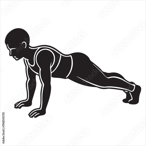 minimal black silhouette person push ups strength pose