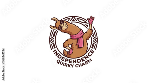 Playful and fashionable cartoon alpaca mascot character illustration, sporting trendy sunglasses and a cozy scarf, perfect for conveying a unique and free-spirited brand identity with a touch of fun