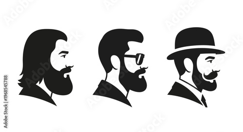 Silhouette profiles of men with beards.