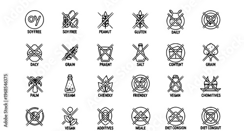 A set of vector icons representing various dietary restrictions and preferences