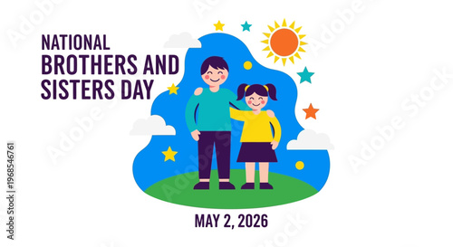 Smiling brother and sister celebrating National Brothers and Sisters Day, isolated on background