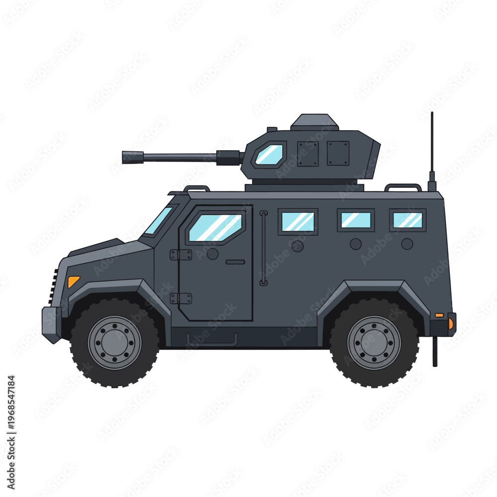 Fototapeta premium Armored Military Vehicle with Cannon - Vector Illustration