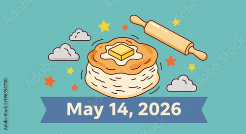 cartoon pancake with butter and rolling pin isolated on background