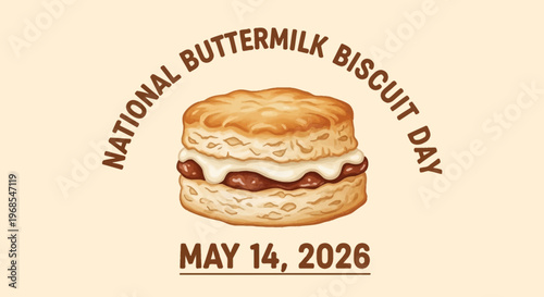 National Buttermilk Biscuit Day stack with bacon and cream cheese isolated on background