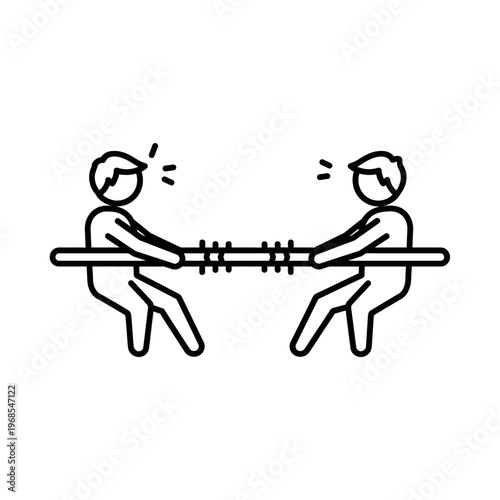 Two people in tug of war, symbolizing competition and struggle, minimalist line art