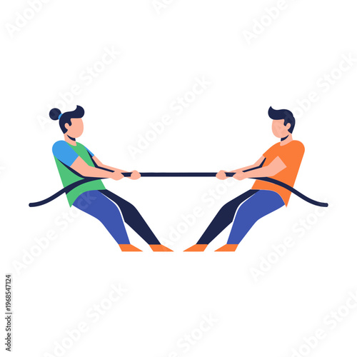 Two people playing tug of war, representing competition and teamwork