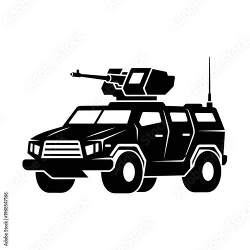 Armored Military Vehicle Silhouette with Machine Gun Turret
