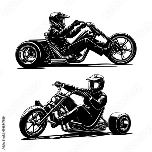 motorcycle stunt rider performing wheelie in black and white vector illustration