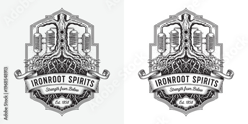 Ironroot Spirits Surreal Tree Roots Distillery with Industrial Glass Retorts