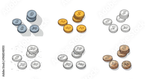 Set of dollar coins in stack vector illustration isolated on white background for your design project.