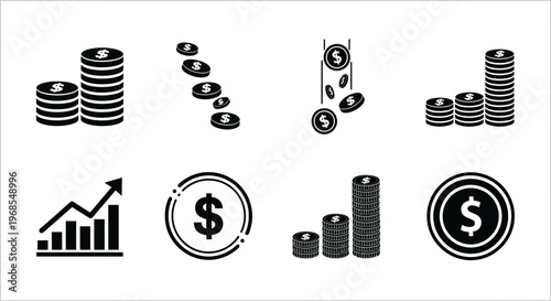 Stack of coins with dollar sign and ascending graph showing financial growth and success.