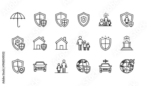 Insurance line icons set health life home car travel protection web vector collection eps10