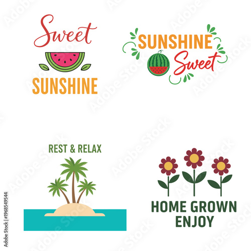 Colorful summer designs featuring watermelons palm trees and floral elements for relaxation