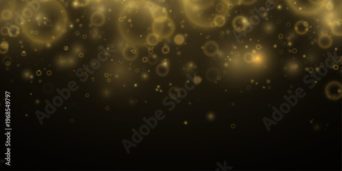 Golden sparkle dust glows with radiant glitter. Abstract particles create glowing effect. Perfect design element for luxury backgrounds and banners. Vector