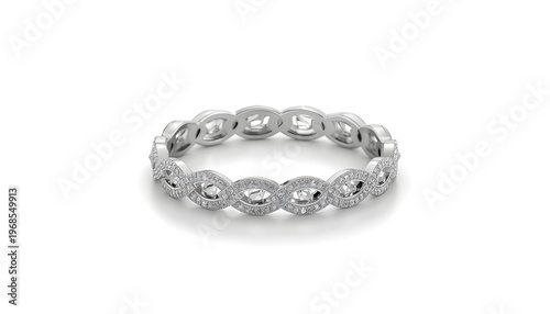 A luxurious diamond ring with intricate details on a white background