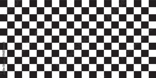 Abstract checkered background with distortion effect. Checkered pattern. surface. Black and white background, distorted chessboard. Abstract banner with distortion.