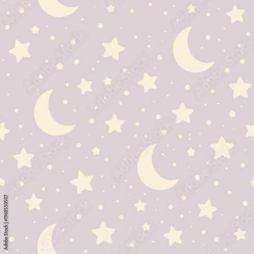 Pastel stars and moons pattern with calming light purple background