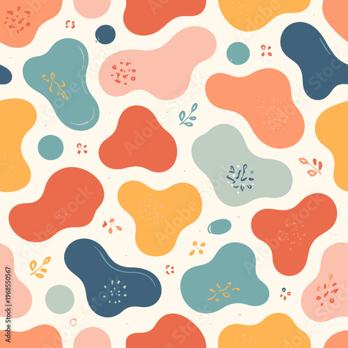 Abstract colorful organic shapes pattern with pastel and bold hues