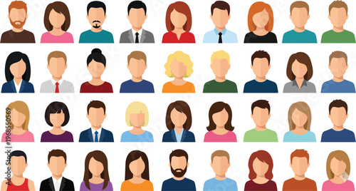 People avatar icon set. Faceless male and female user profiles. Diverse business team and community portraits. Vector illustration.