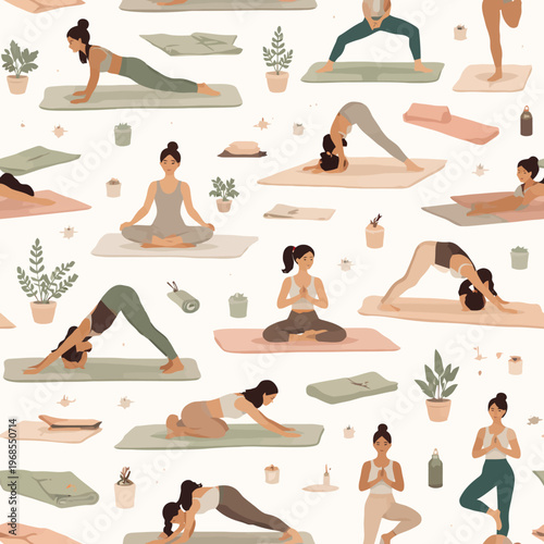 Diverse women practicing yoga: poses and meditation in serene settings
